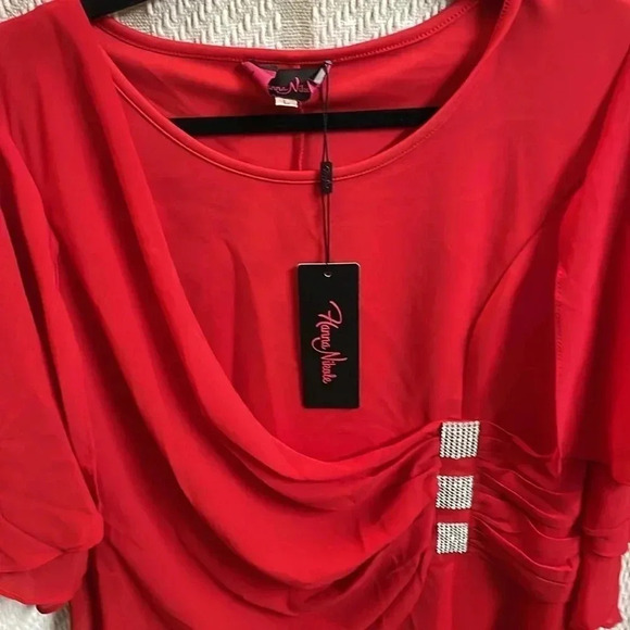 Hanna Nikole NWT Chiffon Ruffle Flattering Cape Sleeve Bodycon Pencil Dress - Picture 3 of 7